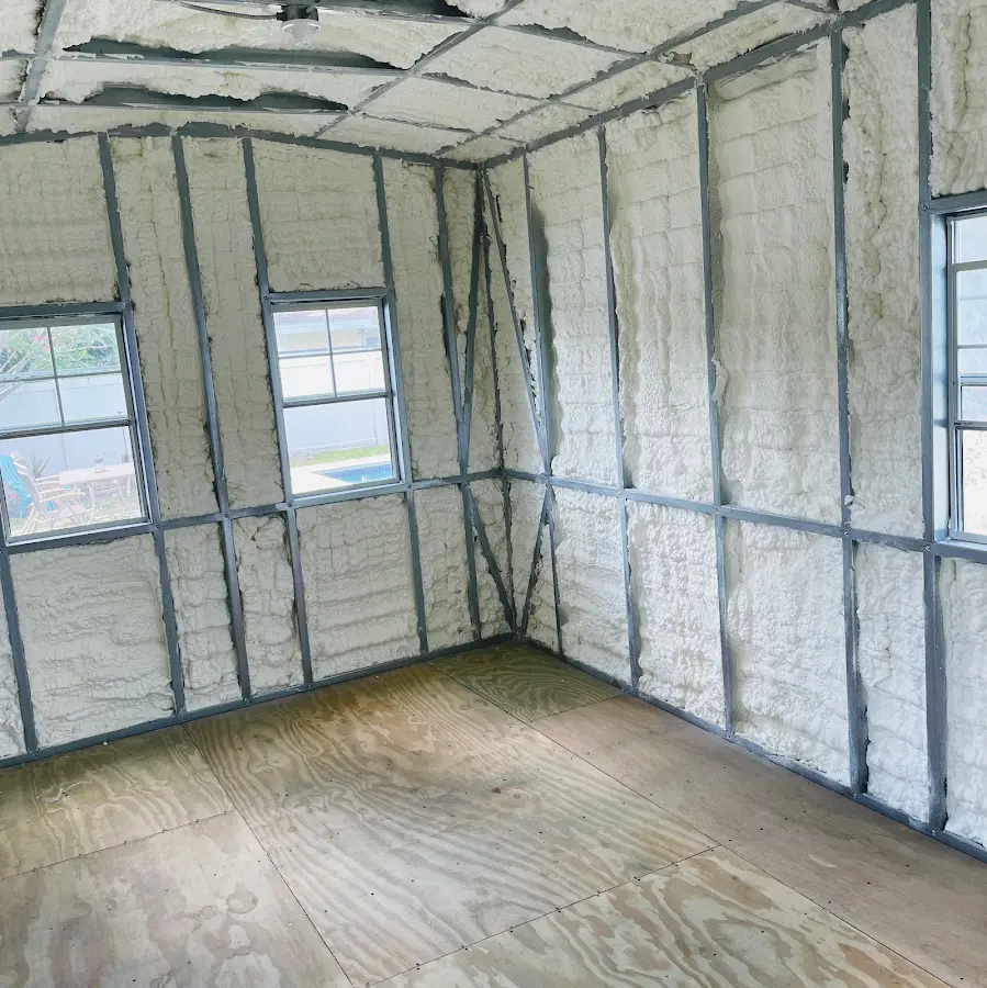 Closed-cell spray foam insulation applied to wall cavities in a residential project in North Union